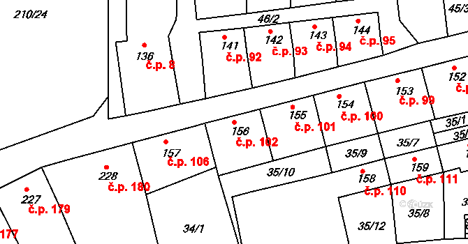 Peruc 102 na parcele st. 156 v KÚ Peruc, Katastrální mapa