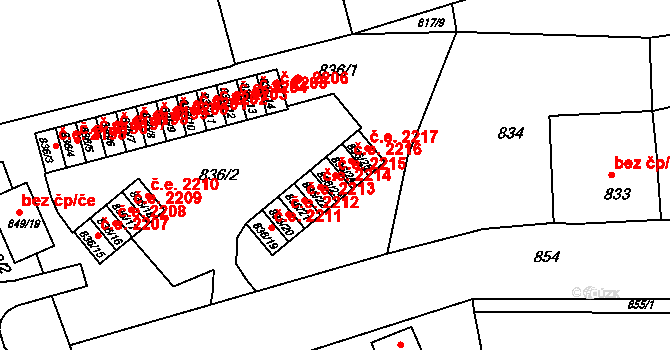 Jirkov 2215 na parcele st. 836/23 v KÚ Jirkov, Katastrální mapa