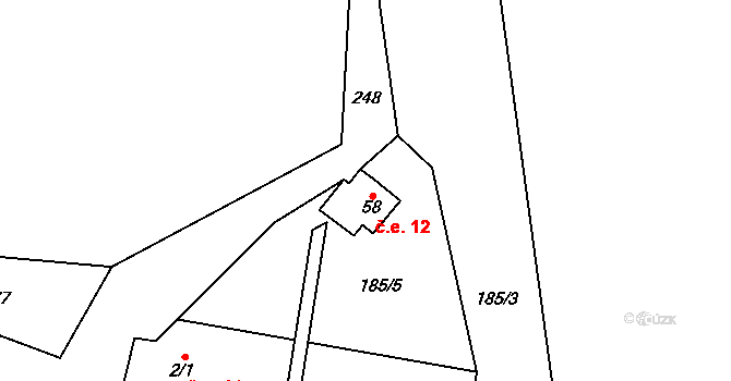 Hlohov 12, Číhošť na parcele st. 58 v KÚ Hlohov, Katastrální mapa