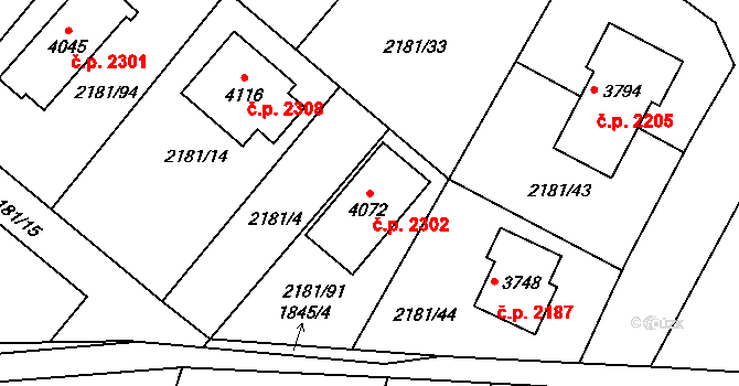 Předměstí 2302, Svitavy na parcele st. 4072 v KÚ Svitavy-předměstí, Katastrální mapa