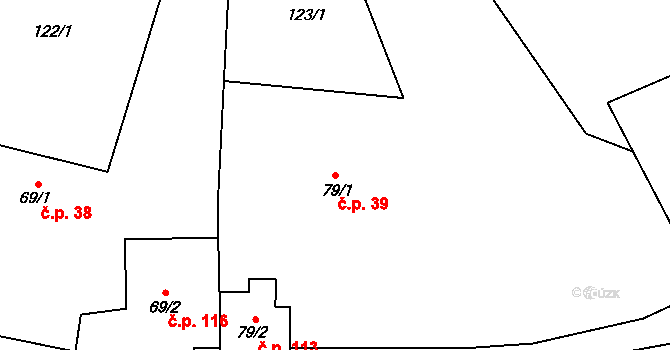 Merklovice 39, Vamberk na parcele st. 79/1 v KÚ Merklovice, Katastrální mapa