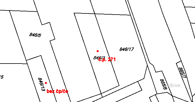 Starovičky 271 na parcele st. 846/12 v KÚ Starovičky, Katastrální mapa