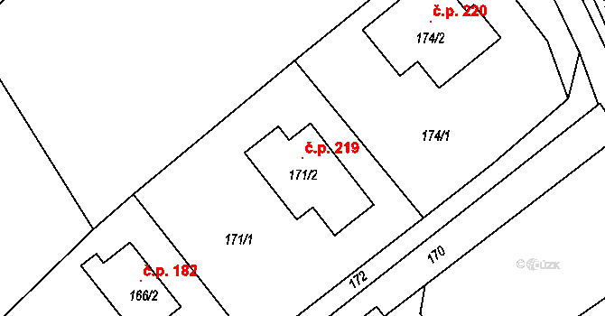 Olbramice 219 na parcele st. 171/2 v KÚ Olbramice, Katastrální mapa