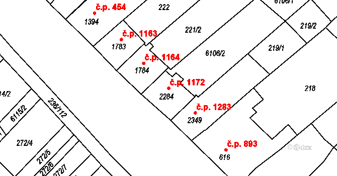 Velké Bílovice 1172 na parcele st. 2284 v KÚ Velké Bílovice, Katastrální mapa