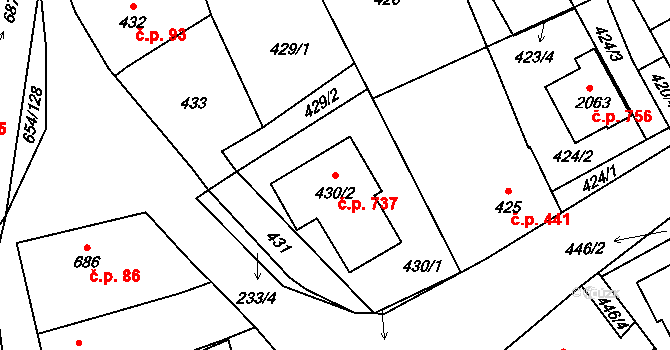 Morkovice 737, Morkovice-Slížany na parcele st. 430/2 v KÚ Morkovice, Katastrální mapa