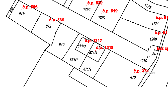 Kosmonosy 1317 na parcele st. 871/3 v KÚ Kosmonosy, Katastrální mapa