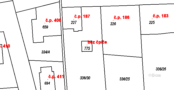 Osek 107411474 na parcele st. 775 v KÚ Osek u Rokycan, Katastrální mapa