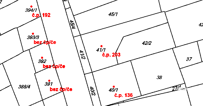Uhřičice 203 na parcele st. 41/1 v KÚ Uhřičice, Katastrální mapa