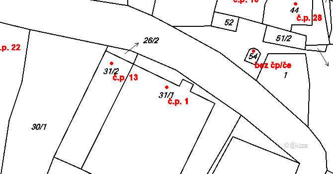Hranice IX-Uhřínov 1, Hranice na parcele st. 31/1 v KÚ Uhřínov u Hranic, Katastrální mapa
