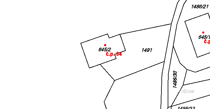 Suchá 34, Jáchymov na parcele st. 645/2 v KÚ Jáchymov, Katastrální mapa