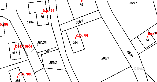Dubina 44, Šemnice na parcele st. 50/1 v KÚ Šemnice, Katastrální mapa