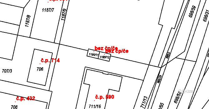Slušovice 120434474 na parcele st. 1190/12 v KÚ Slušovice, Katastrální mapa