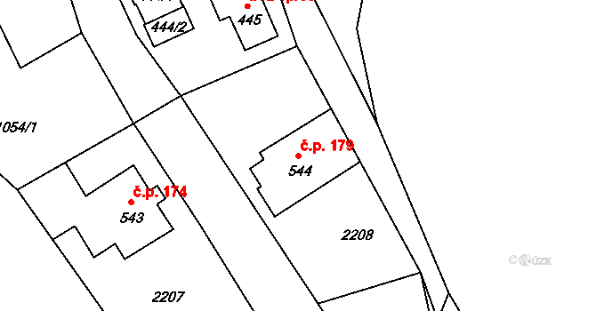 Alšovice 179, Pěnčín na parcele st. 544 v KÚ Alšovice, Katastrální mapa