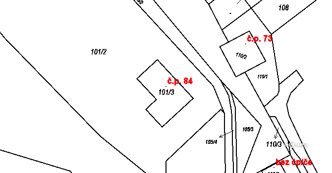 Hluzov 84, Černotín na parcele st. 101/3 v KÚ Hluzov, Katastrální mapa