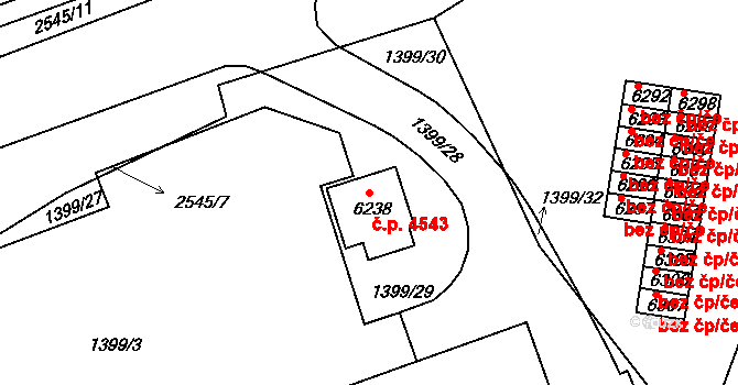Jablonec nad Nisou 4543 na parcele st. 6238 v KÚ Jablonec nad Nisou, Katastrální mapa