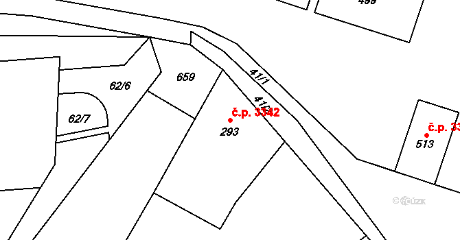 Jihlava 3342 na parcele st. 293 v KÚ Bedřichov u Jihlavy, Katastrální mapa