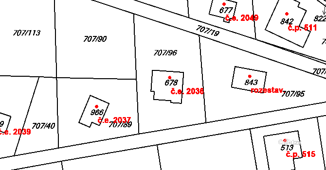 Skuheř 2036, Kamenice na parcele st. 678 v KÚ Těptín, Katastrální mapa