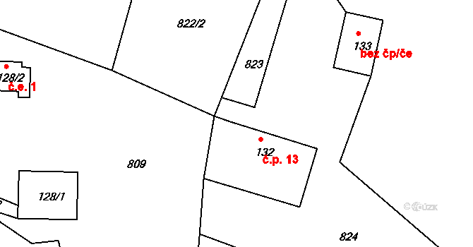 Radvanice 13, Kobyly na parcele st. 132 v KÚ Kobyly, Katastrální mapa