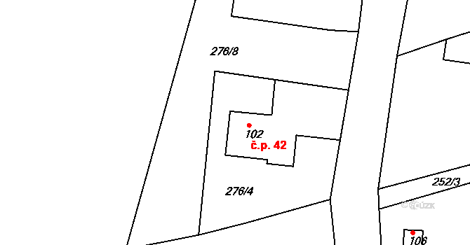 Roudnice 42, Jestřabí v Krkonoších na parcele st. 102 v KÚ Roudnice v Krkonoších, Katastrální mapa