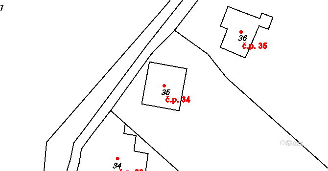Horní Malá Úpa 34, Malá Úpa na parcele st. 35 v KÚ Horní Malá Úpa, Katastrální mapa