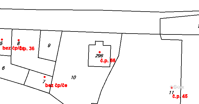 Sedlice 66, Praskačka na parcele st. 296 v KÚ Sedlice u Hradce Králové, Katastrální mapa