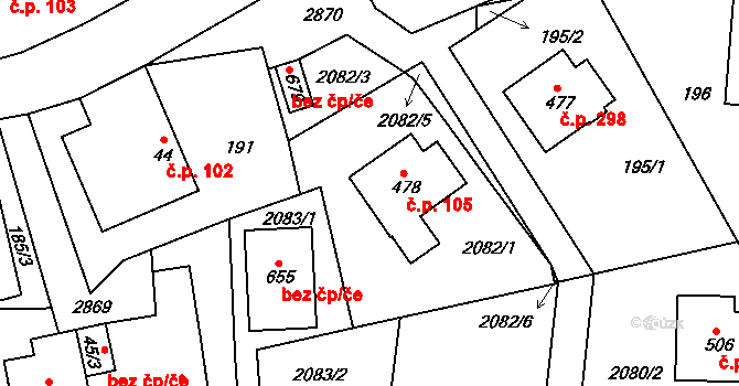 Lubná 105 na parcele st. 478 v KÚ Lubná u Poličky, Katastrální mapa