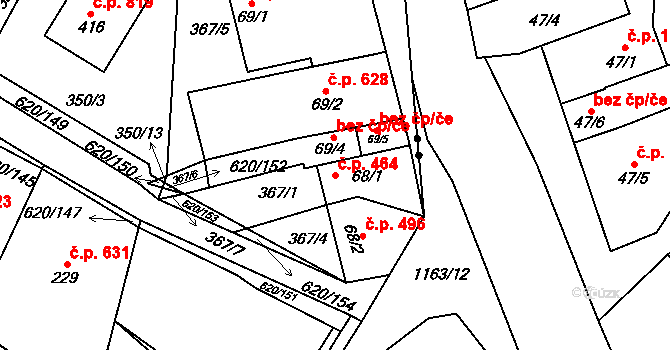 Chvalčov 464 na parcele st. 68/1 v KÚ Chvalčova Lhota, Katastrální mapa
