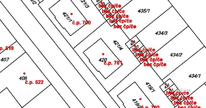 Velká Bystřice 701 na parcele st. 420 v KÚ Velká Bystřice, Katastrální mapa