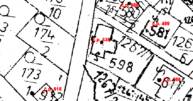 Kamenický Šenov 538 na parcele st. 598 v KÚ Kamenický Šenov, Katastrální mapa