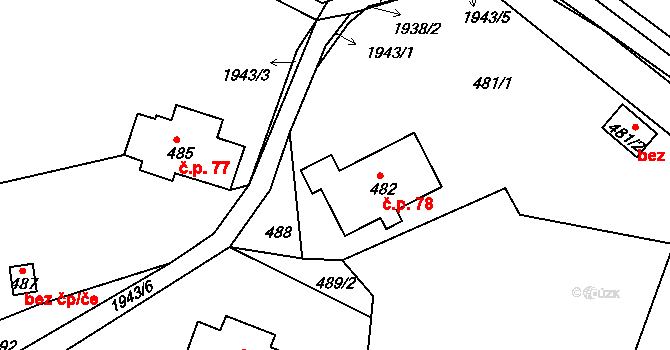 Košťálov 78 na parcele st. 482 v KÚ Košťálov, Katastrální mapa
