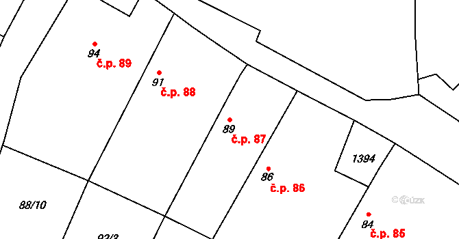 Slatiny 87 na parcele st. 89 v KÚ Slatiny, Katastrální mapa