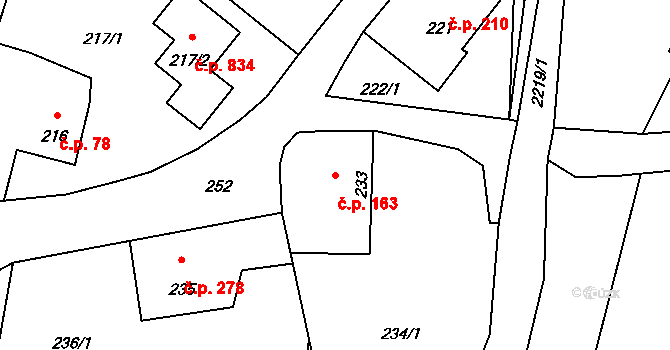 Zašová 163 na parcele st. 233 v KÚ Zašová, Katastrální mapa