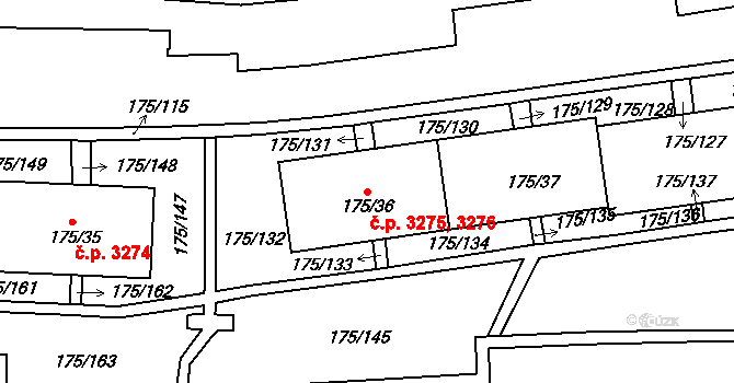 Severní Terasa 3275,3276, Ústí nad Labem na parcele st. 175/36 v KÚ Dobětice, Katastrální mapa