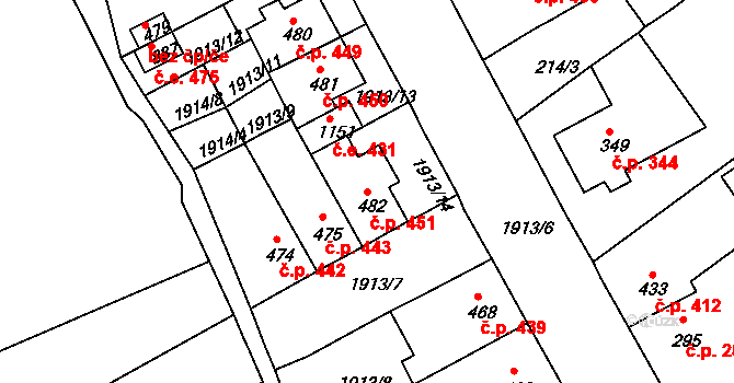 Krupka 451 na parcele st. 482 v KÚ Krupka, Katastrální mapa