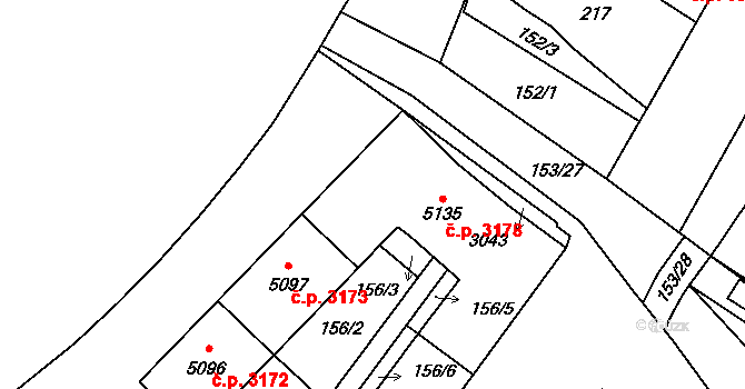 Břeclav 3178 na parcele st. 5135 v KÚ Břeclav, Katastrální mapa