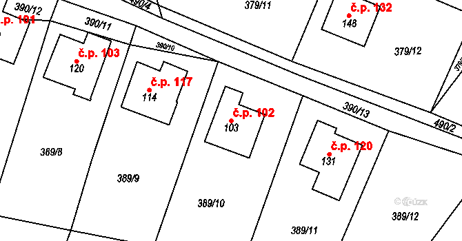 Lazinov 102 na parcele st. 103 v KÚ Lazinov, Katastrální mapa