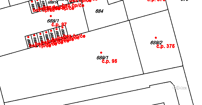 Ponava 95, Brno na parcele st. 689/1 v KÚ Ponava, Katastrální mapa