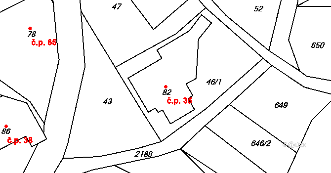 Jirkov 35, Železný Brod na parcele st. 82 v KÚ Jirkov u Železného Brodu, Katastrální mapa