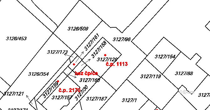 Pelhřimov 1113 na parcele st. 3127/129 v KÚ Pelhřimov, Katastrální mapa