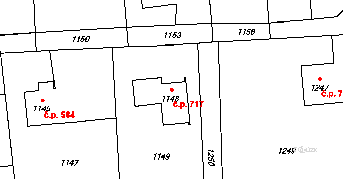 Vendryně 717 na parcele st. 1148 v KÚ Vendryně, Katastrální mapa