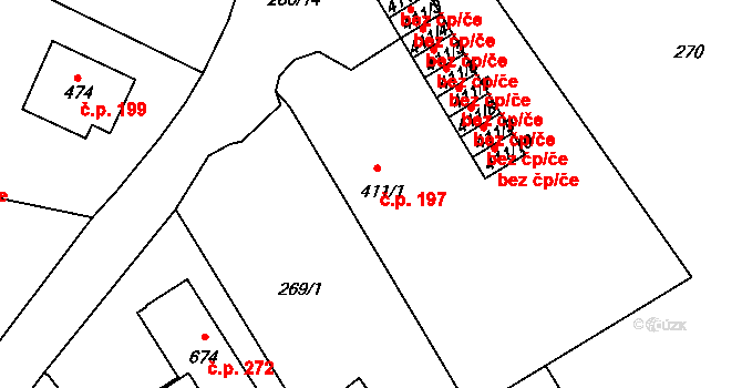 Křivoklát 197 na parcele st. 411/1 v KÚ Křivoklát, Katastrální mapa