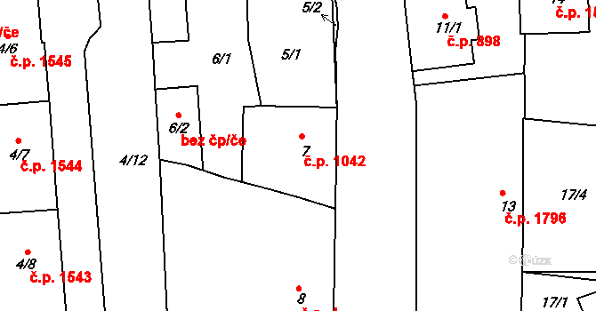 Modřany 1042, Praha na parcele st. 7 v KÚ Modřany, Katastrální mapa
