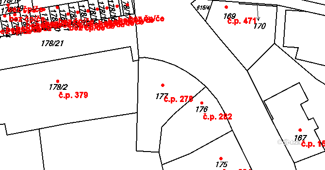 Veleslavín 278, Praha na parcele st. 177 v KÚ Veleslavín, Katastrální mapa