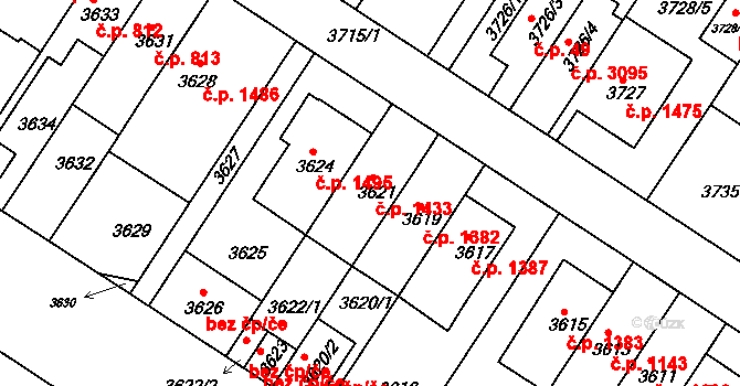 Strašnice 1433, Praha na parcele st. 3621 v KÚ Strašnice, Katastrální mapa
