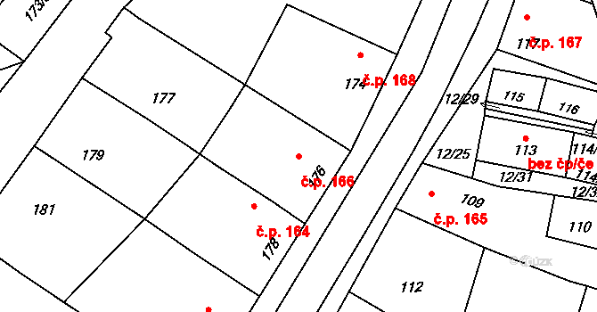 Jevišovka 166 na parcele st. 176 v KÚ Jevišovka, Katastrální mapa