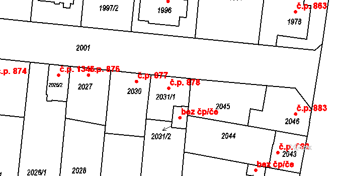 České Budějovice 6 878, České Budějovice na parcele st. 2031/1 v KÚ České Budějovice 6, Katastrální mapa