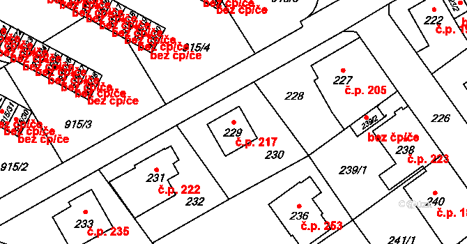 Liberec XII-Staré Pavlovice 217, Liberec na parcele st. 229 v KÚ Staré Pavlovice, Katastrální mapa