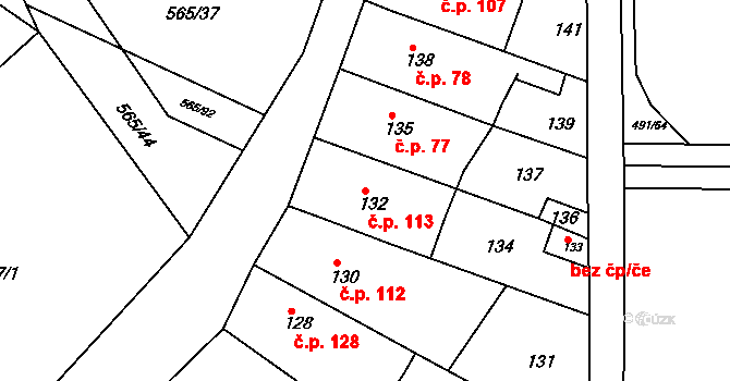 Kanice 113 na parcele st. 132 v KÚ Kanice, Katastrální mapa