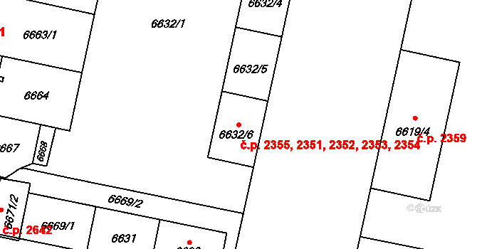 Jižní Předměstí 2351,2352,2353,2354,, Plzeň na parcele st. 6632/6 v KÚ Plzeň, Katastrální mapa
