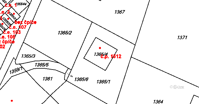 Rumburk 1 1512, Rumburk na parcele st. 1365/4 v KÚ Rumburk, Katastrální mapa